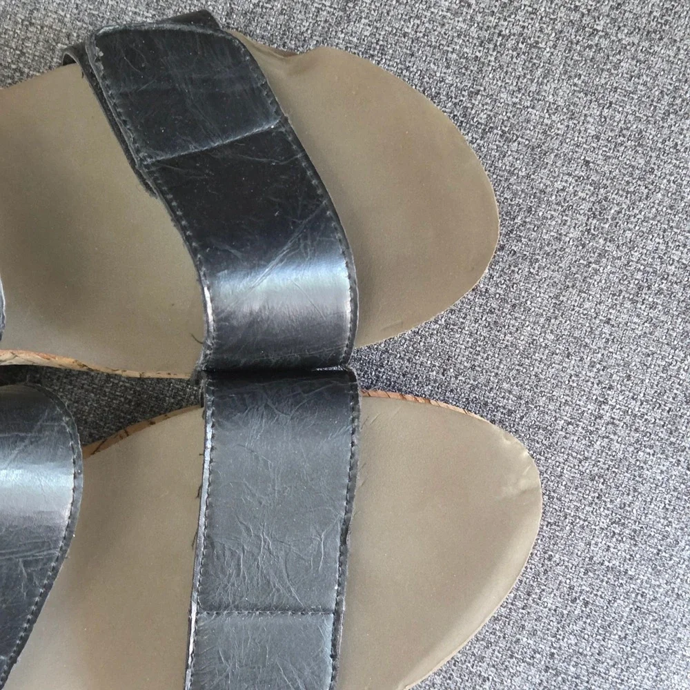 Corkys Black Cork Wedge Slide Sandals Women's Size 10 Double Strap Comfort